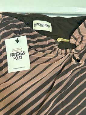 Princess Polly NWT Pink and Brown Striped Top with Gold Ring Accent